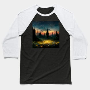 Mystical Fairy Sunset Forest Baseball T-Shirt